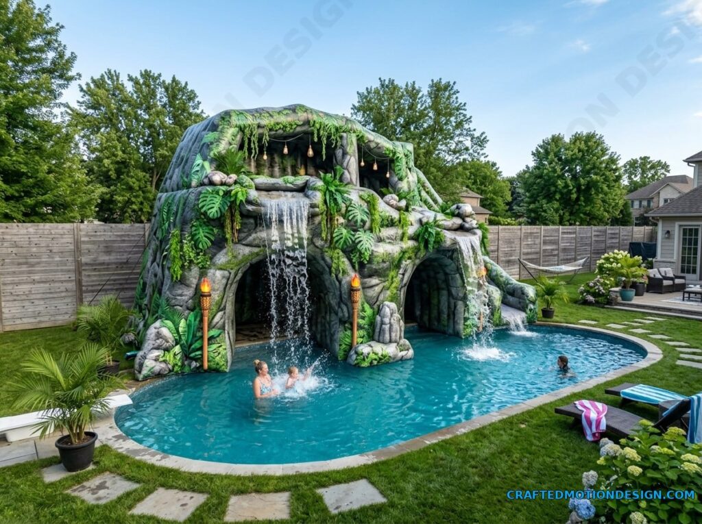 Inflatable Cave Waterfall Pools for Backyards - Crafted Motion Design