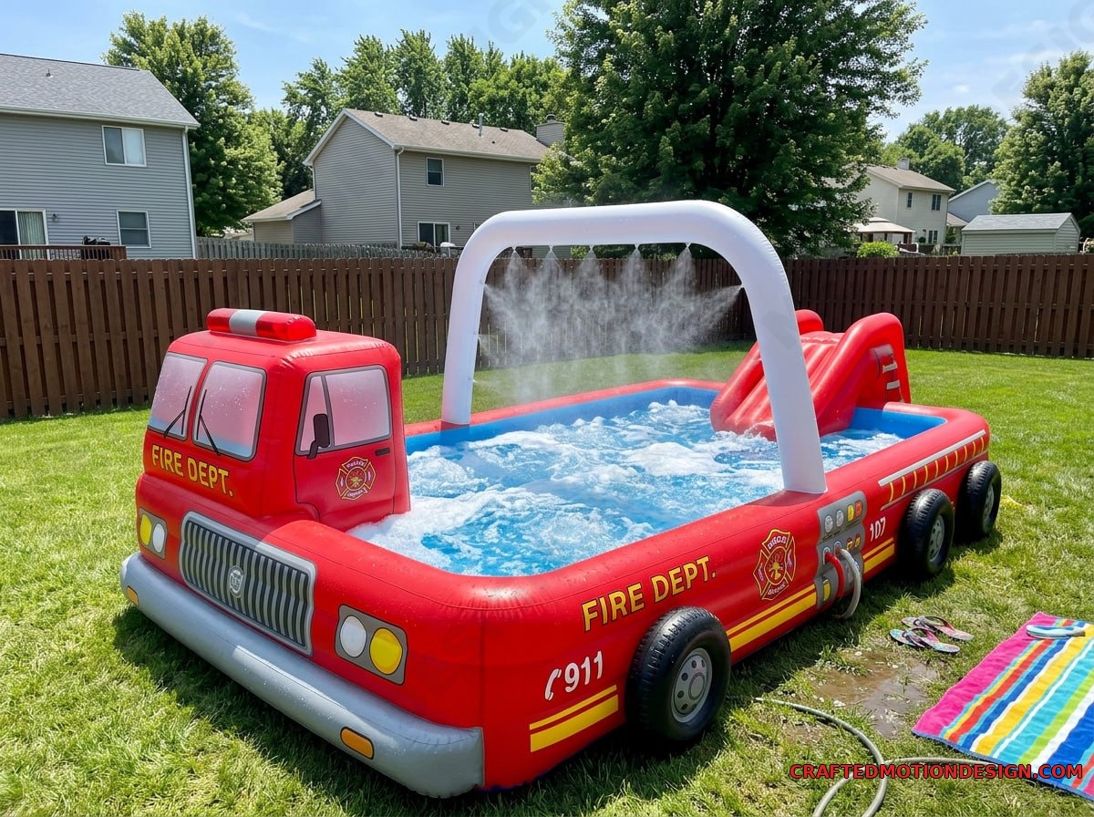 Inflatable Firetruck Pools for Summer Parties inflatable firetruck 01