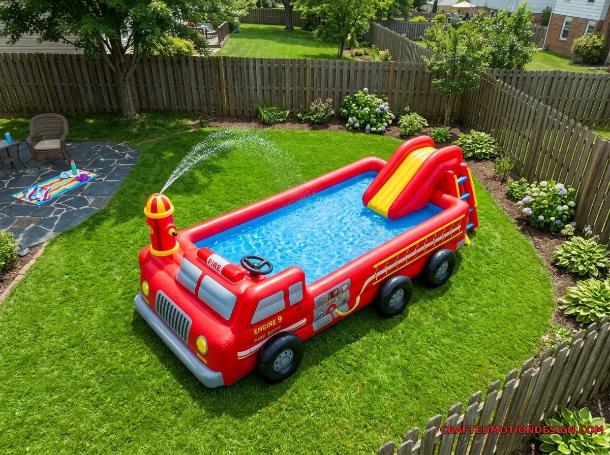 Inflatable Firetruck Pools for Summer Parties inflatable firetruck 02