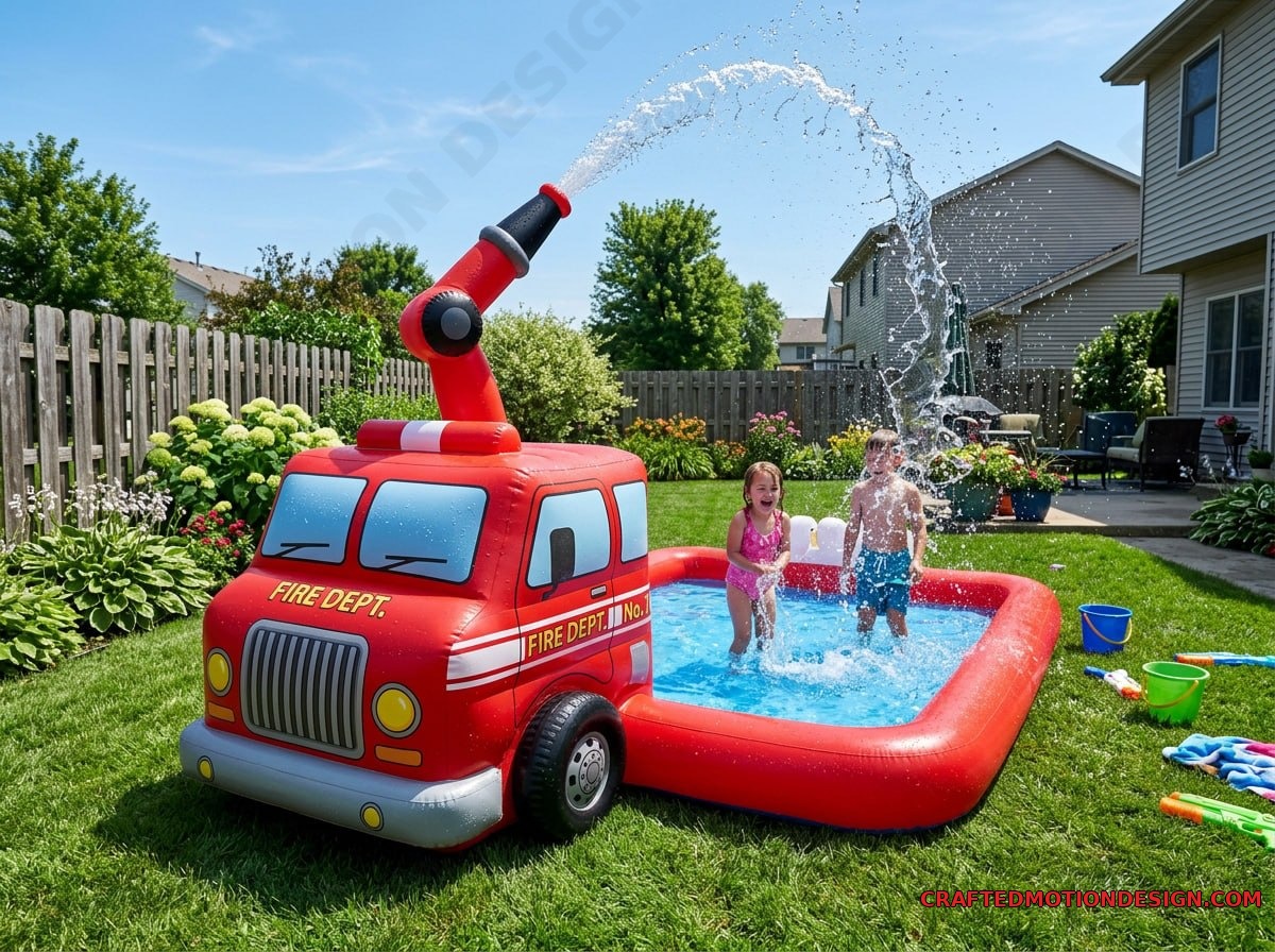 Inflatable Firetruck Pools for Summer Parties inflatable firetruck 03