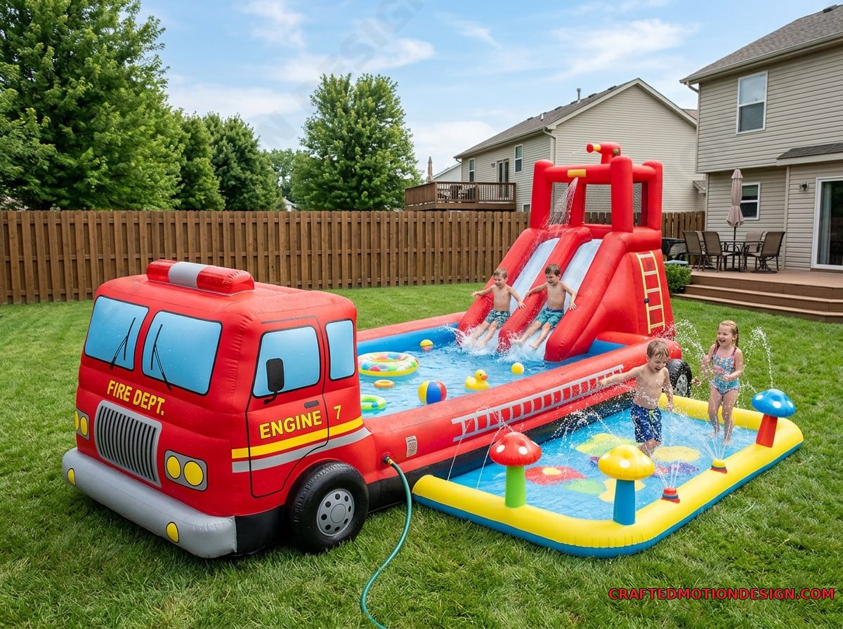 Inflatable Firetruck Pools for Summer Parties inflatable firetruck 06