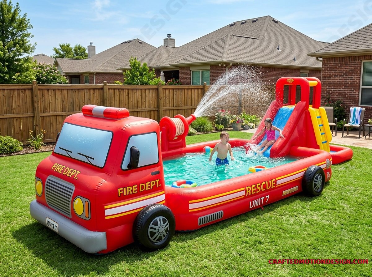 Inflatable Firetruck Pools for Summer Parties inflatable firetruck 08