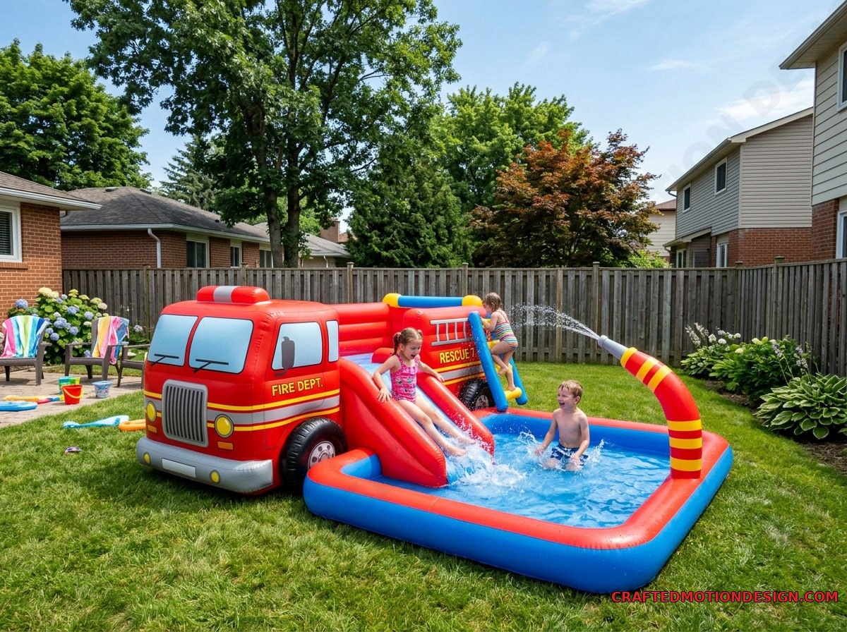 Inflatable Firetruck Pools for Summer Parties inflatable firetruck 09