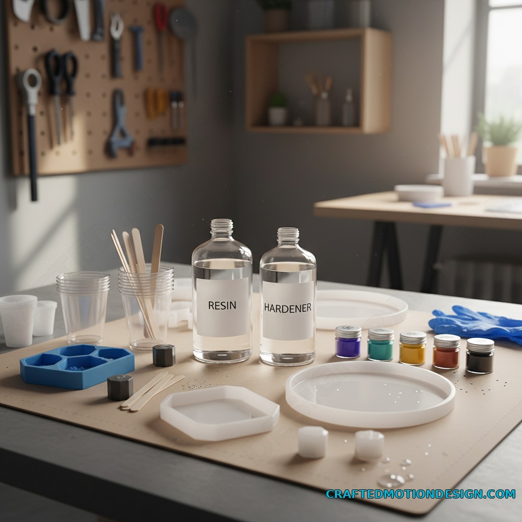 Beginner epoxy resin kit supplies with mixing cups gloves pigment and silicone molds