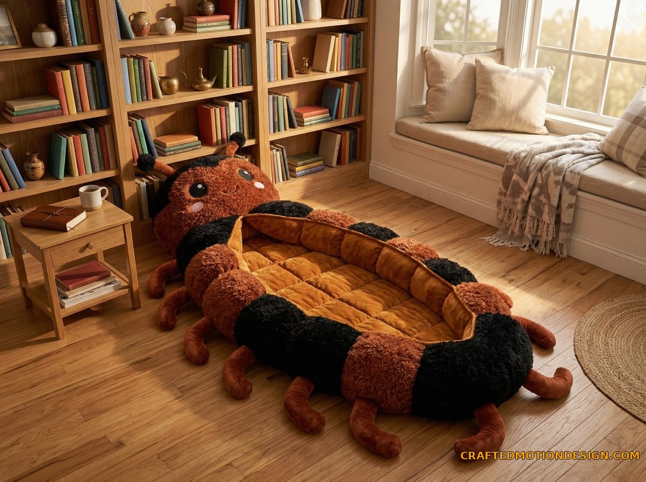 White caterpillar sleeping bag kids playroom