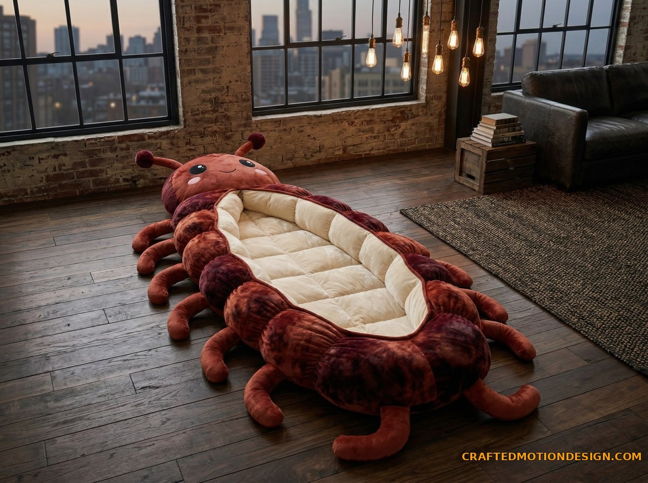 Burgundy centipede sleeping bag industrial loft