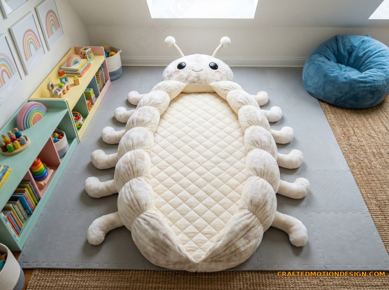 Woolly bear caterpillar sleeping bag reading nook