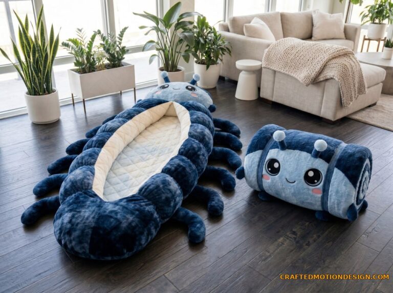 Critter hugging sleeping bag blue isopod open and rolled