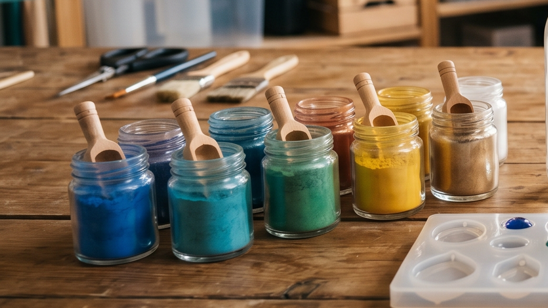 Epoxy resin starter supplies on a workshop table