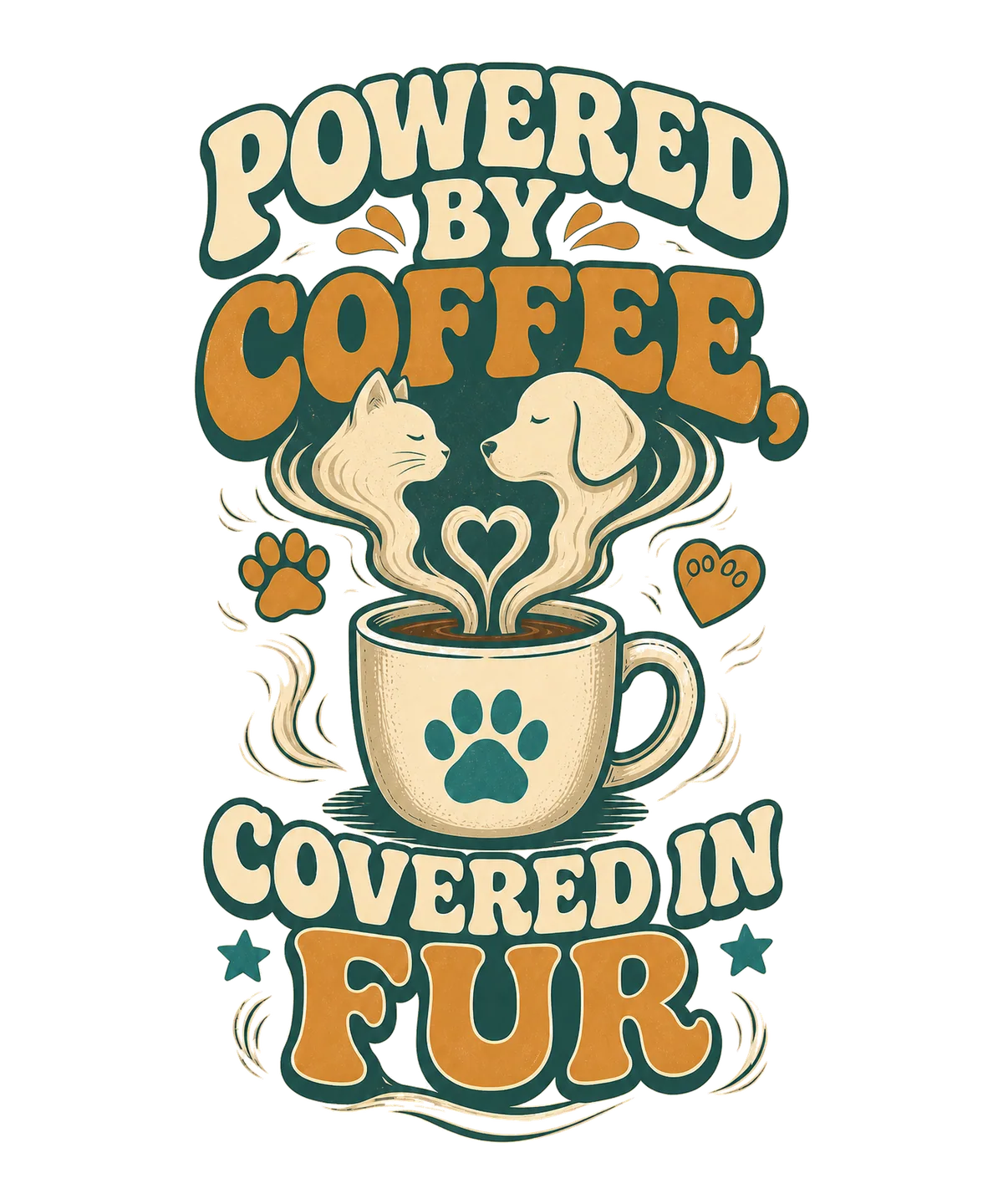 Powered by coffee, covered in fur design