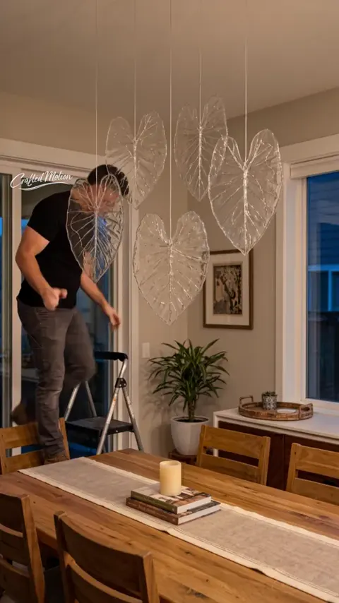 Chandelier made of real leaves set in epoxy